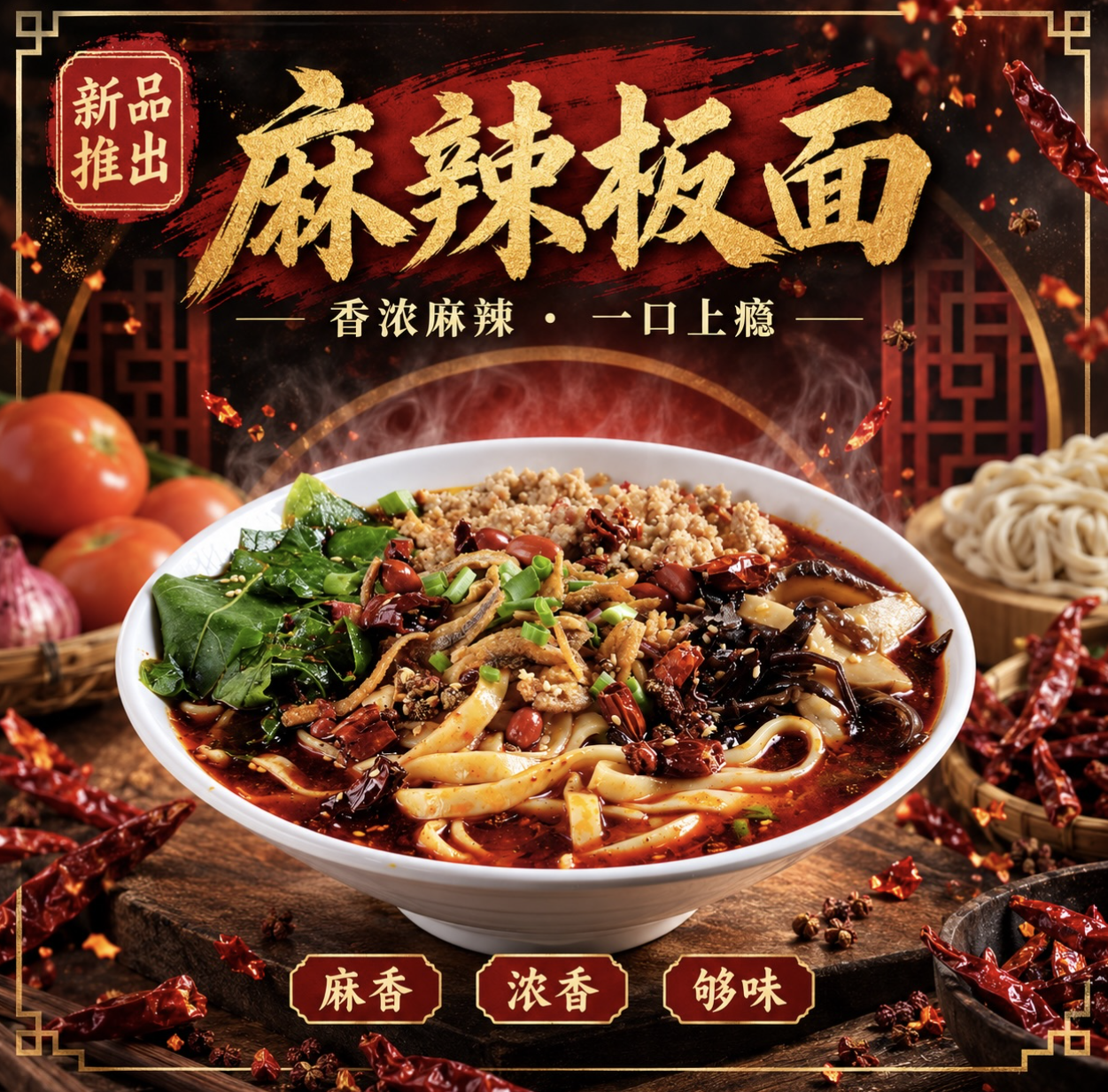 Chili noodles close up